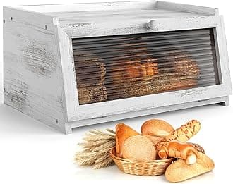 Bread Box for Kitchen Countertop Large Farmhouse Bread Container Bread Storage with Window Wooden Bread Holder