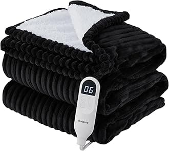 Bedsure GentleSoft Electric Blanket Twin - Soft Ribbed Flannel Heated Blanket, Heating with 10 Time Settings, 6 Heat Settings, and 8 hrs Timer Auto Shut Off, Gifts for Grandma (62x84 inches, Black)