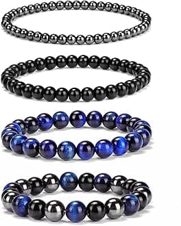 4pcs Beaded Bracelets for Women,Natural Healing Crystal Gemstones Bracelet,Anxiety Stress Relief Bracelet Handmade purple Jewelry Gifts for Women