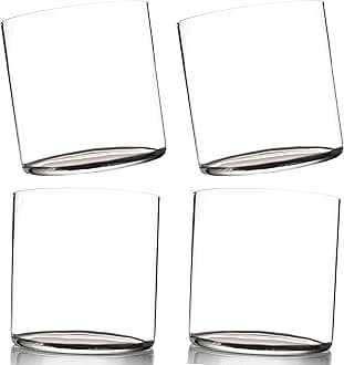Amehla Ultra Thin Cocktail Glasses 12-ounce Double Old Fashioned Whiskey Glasses - Minimalist H20 Water Drinking Glass - (4)