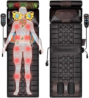 Leather Full Body Electric Massage Mat With Heat Pad,Full Body Massager Bed With Neck Massage Pillow,10 Vibrating Motors & 4 Heating Pads For Back Relie(160L X 50W X 15H Centimeters),Brown