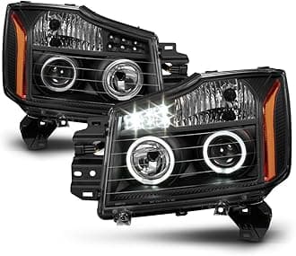 ACANII - For Black LED Halo Projector Headlamps 2004-2015 Nissan Titan 04-07 Armada Headlights Driver + Passenger Side