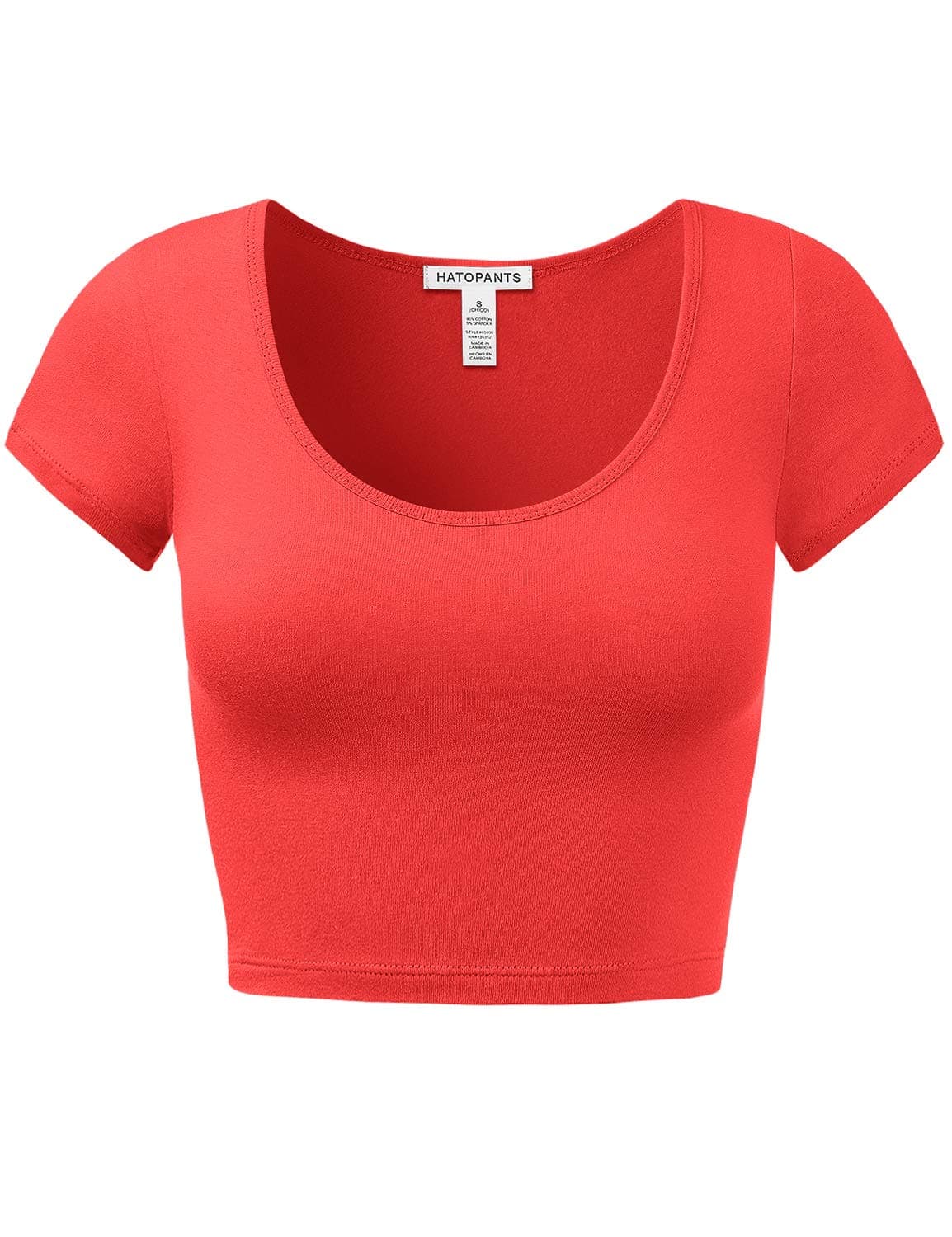 Women's Cotton Basic Scoop Neck Crop Top Short Sleeve Tops