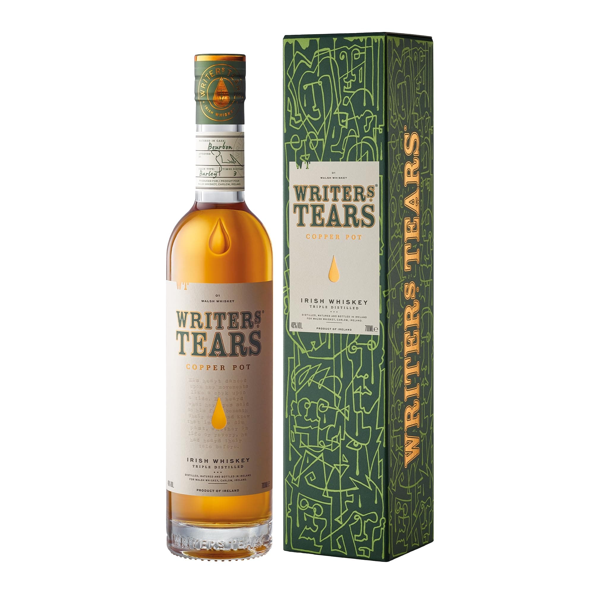 Copper Pot Irish Whiskey - Single Pot Still and Single Malt Blend - Triple Distilled, Non-Peated - Aged in Flame Charred Bourbon Oak Barrels - 70 cl / 700 ml, 40 Percent ABV