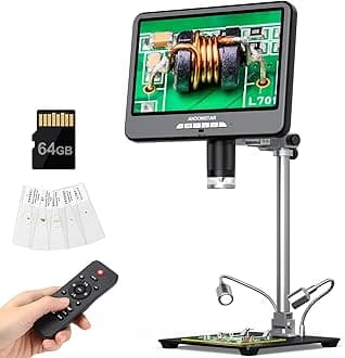 4K 60FPS 10.1" HDMI Digital Microscope for Soldering, 64MP 3840P UHD Video Audio Record, AD210S-Pro Electronic PCB Microscope for Adults, Error Coins, Pro Boom Arm Stand, 64GB