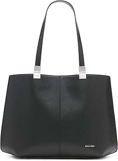 Calvin Klein Women's Granite Geometric Tote Bag – Vegan Leather, Monogram, 3 Pockets Granite Geometric Tote