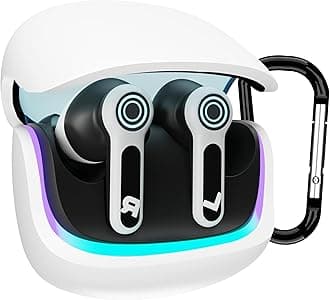 Sounce Earphone Case Cover for Boult Audio Z40 Gaming TWS Soft Silicone Skin Case Cover Shock Absorbing Protective Case with Keychain [Front LED Visible] - White