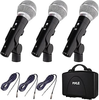 - 3 Piece Professional Dynamic Microphone Kit Cardioid Unidirectional Vocal Handheld MIC with Hard Carry Case & Bag, Holder/Clip & 26ft XLR Audio Cable to 1/4'' Audio Connection (PDMICKT34),Black