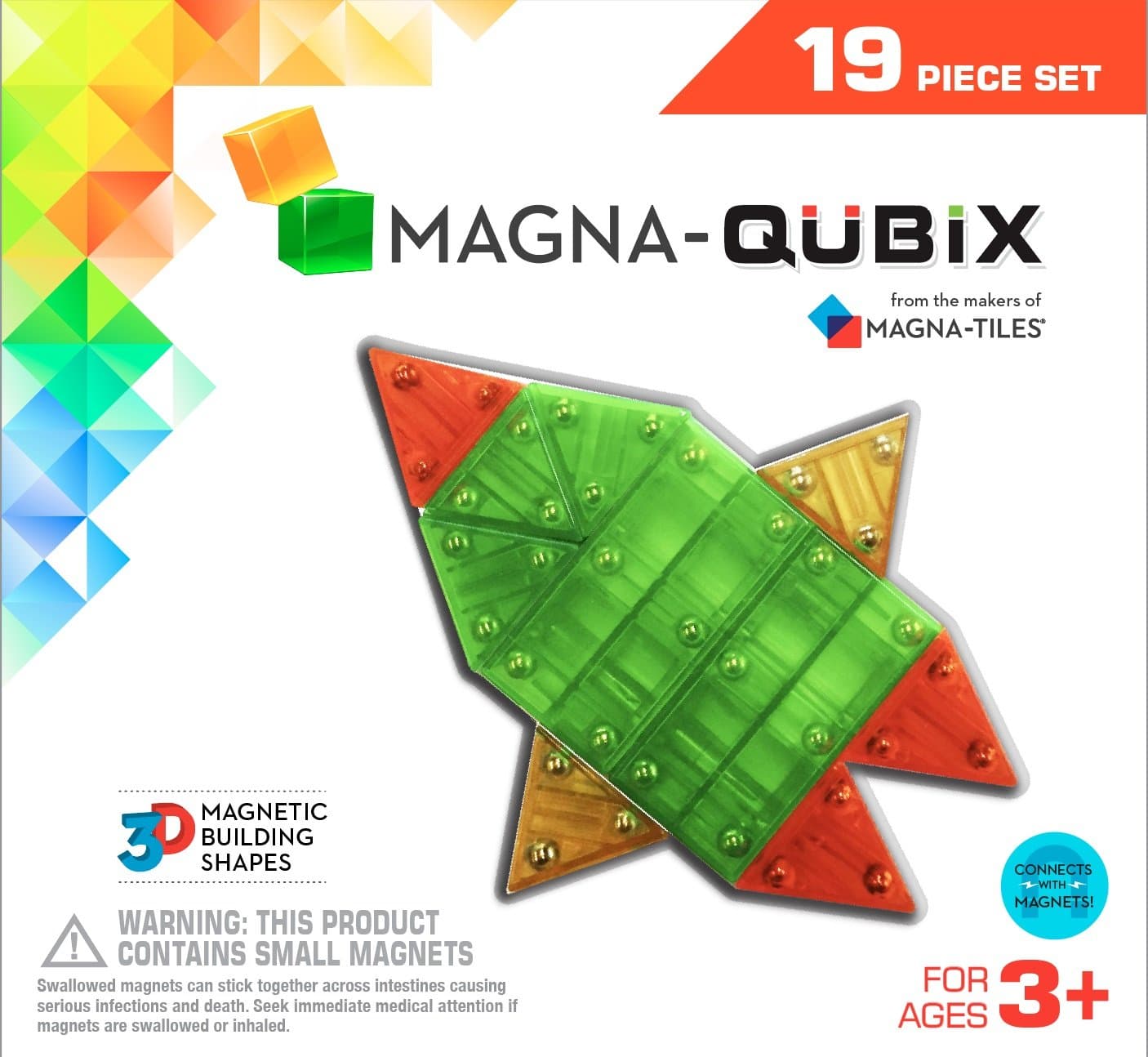 19-Piece Set, The Original Magnetic Building Blocks for Creative Open-Ended Play, Educational Toys for Children Ages 3 Years +