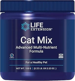 Life Extension Cat Mix, cat Food Supplements, Heart Health, probiotics, L-arginine, Taurine, B12, folic Acid, Vitamin C, Vitamin E, Rosemary, Nutrient Absorption, Gluten-Free, Non-GMO, 85 Servings