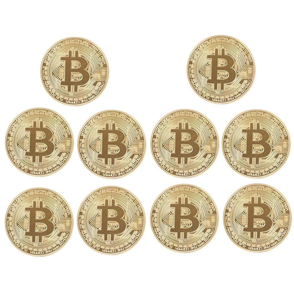 zcccom 10 Pcs Bitcoin Coin Deluxe Collector’s Set | Featuring The Limited Edition Original Commemorative Tokens Each Coin Comes w/ a Plastic Round Display Case (10 pcs Gold)