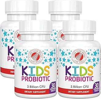 Brand Kids Ultimate Probiotic - 4 Bottles - 30 Chewable Tablets Each - Sugar & Gluten Free - Children's Dietary Supplement - DNA & Survivability Verified - Digestive & Immune Support