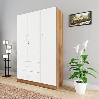 VIKI Wardrobe | Wooden Almirah for Clothes,Door for Bedroom, 3 Door Wardrobe with Drawer & Hanging Space (Walnut & White - 40D x 120W x 180H) | 1 Year Warranty | Free Assembly