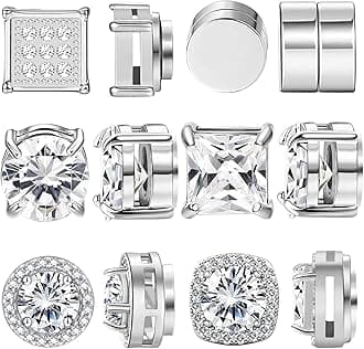 6 Pairs Stainless Steel Magnetic Stud Earrings for Men Clip on Earring Magnetic Earring Unisex Non Piercing CZ Magnet Studs Diamond Earrings for Women Men