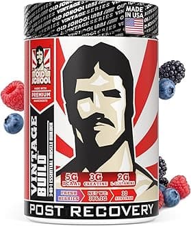 Vintage Build Post-Workout Recovery Powder Drink with BCAAs, Creatine & L-Glutamine to Support Muscle Recovery & Strength for Men & Women – Fresh Berries, 30 Servings