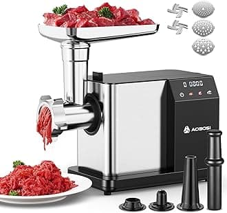 – AAOBOSI Electric Meat Grinder [3000W MAX], Meat Mincer with LCD Display & Reverse Function, Sausage Maker with 3 Different Cutting Plates & Kibbe Attachment for Home Use