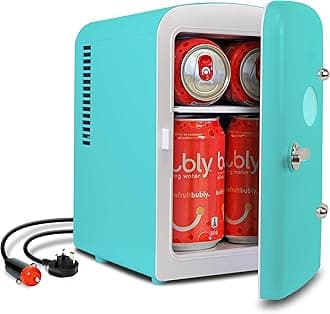 Retro Mini Fridge For Bedrooms 12V Portable Cooler Refrigerator 4L Small 6 Can Table Top Quiet Mini Fridges For Skincare Food Drinks Kids Home Car & Travel Aqua