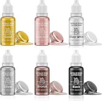 Edible Glitter Paint Set- 6 Color Food Coloring Metallic Glitter Paint for Baking, Cake Decorating - Food Grade Art Decorative Cake Paint for Cupcakes, Cookies, Fondant, Donuts, Macaron, Candy (metal, 6 color)