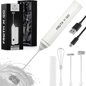 Zulay Froth N Go Milk Frother – Rechargeable 3-in-1 Handheld Frother Wand with Travel Case & USB-C Charger – Single, Double & Egg Whisk for Latte, Cappuccino, Matcha, Protein Shakes – White