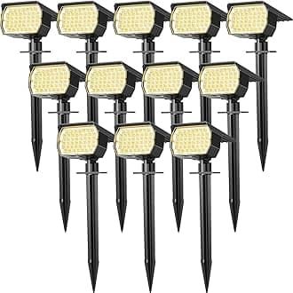 WENATY Solar Spot Lights Outdoor Waterproof IP65, 12 Pack Landscape Spotlights with 46 LEDs, 3 Modes Auto On/Off Solar Powered Flood Lights for Outside Pathway, Yard, Garden, Walkway (Warm White)