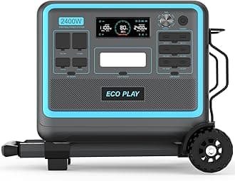Eco Play SYD2400 Portable Power Station with Trolley, 2048Wh LiFePO4 Battery Backup, 2400W Solar Genarator with 500W Solar Input, Adjustable Input Power for Camping, Power Outages