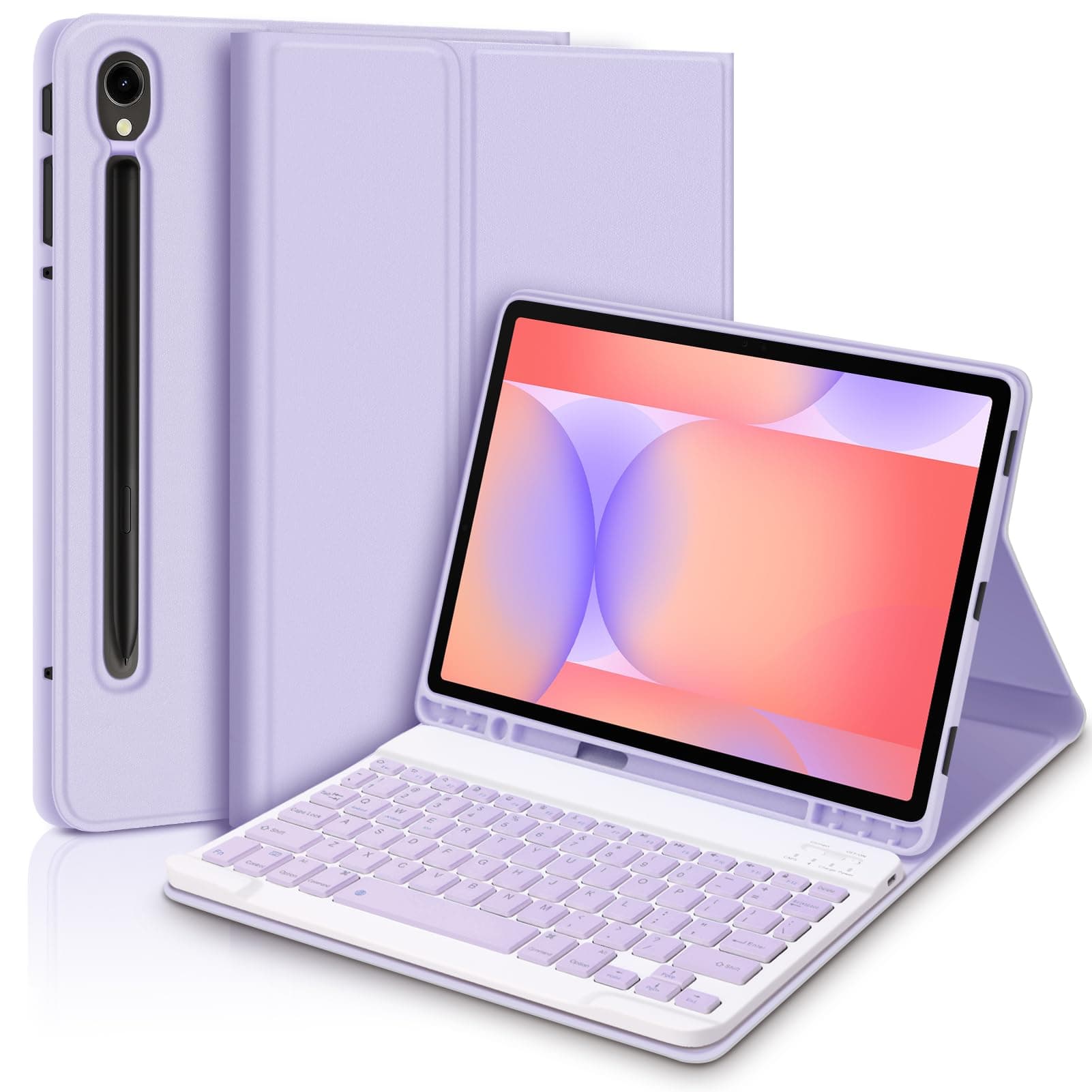 Keyboard Case for Samsung Galaxy Tab S9 FE 10.9"/Tab S9 11" Cover with Magnetically Detachable Wireless Bluetooth Keyboard with S Pen Holder Give Full Protection with Galaxy Tab S9/S9 FE-Purple