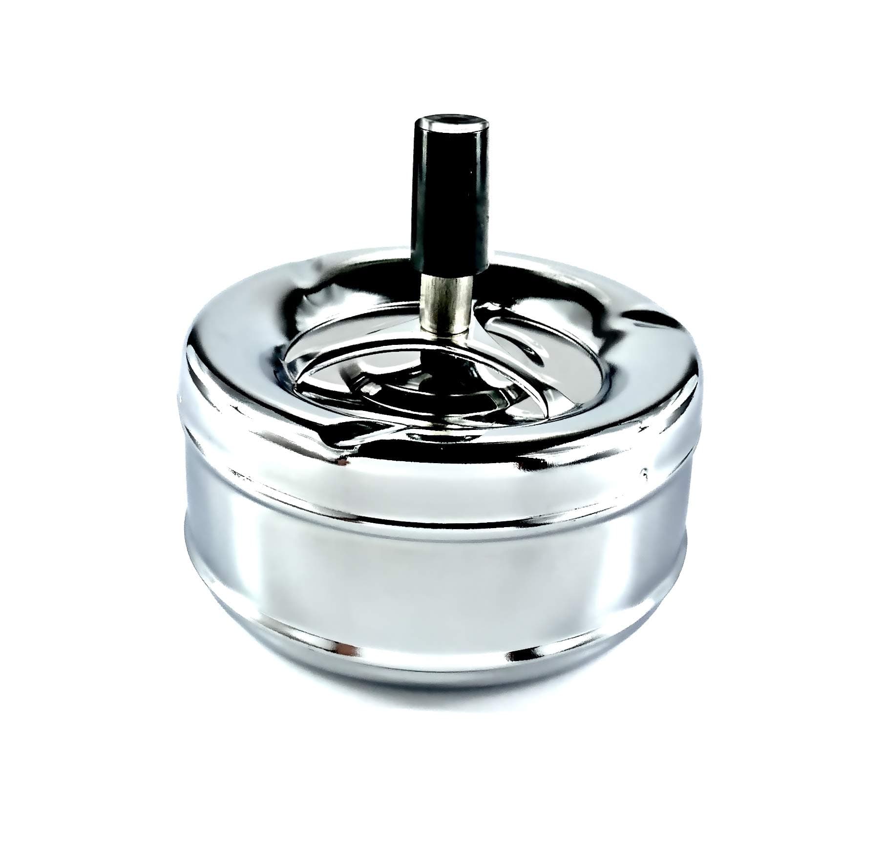 Extra Large Chrome Spinning Ashless Ashtray | Premium Windproof Outdoor Ashtray | Deep Base | Easy to Empty (Chrome)