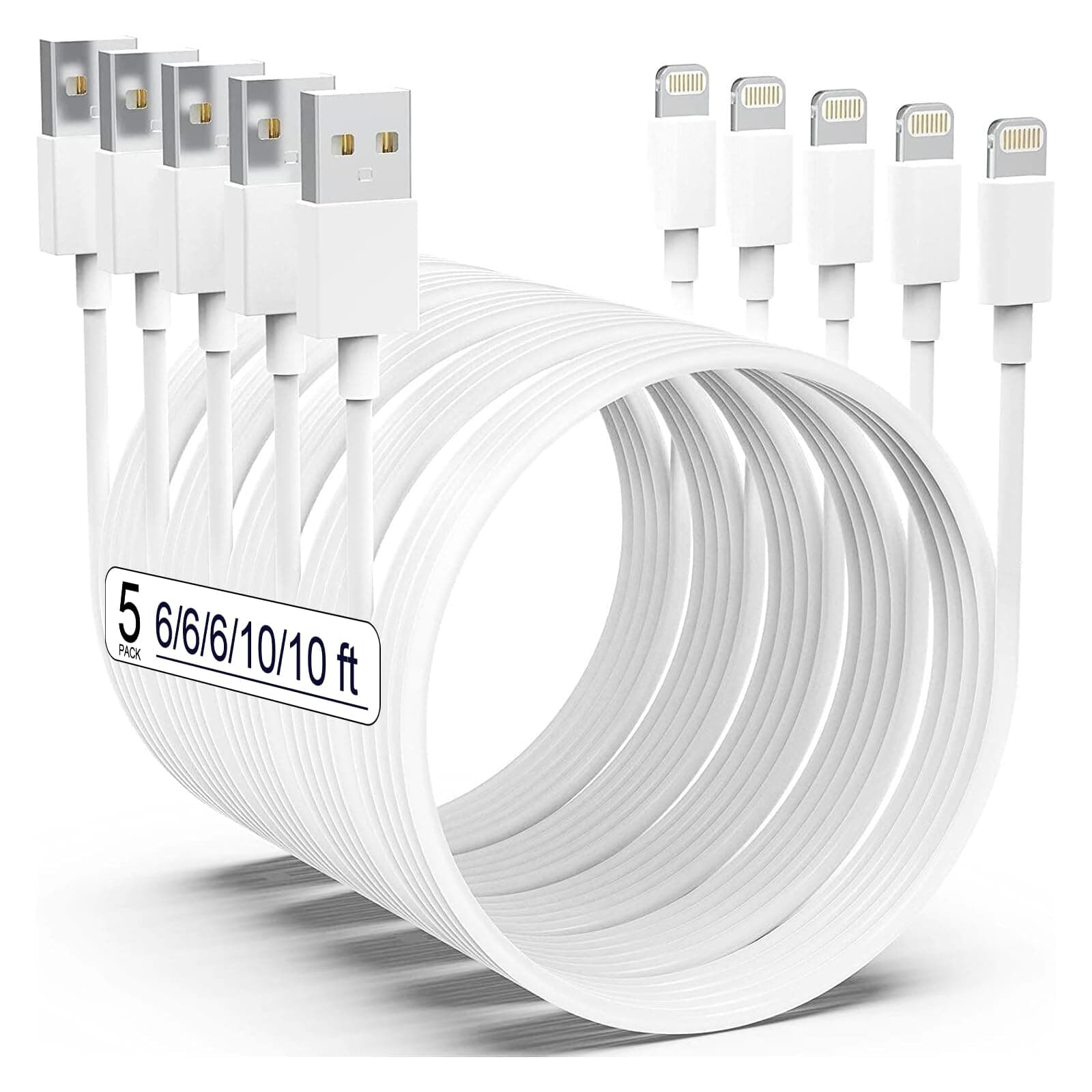 Apple MFi Certified iPhone Charger 5pack [6/6/6/10/10FT] Long Lightning Cable Fast Charging Cord iPhone Charging Cable for iPhone 14/14 Pro/Max/13/12/11 Pro Max/XS MAX/XR/XS/X/8/Plus