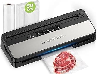 Vacuum Sealer Machine, Multi-Functional Food Sealer, Built-in Cutter & Bag Storage, High-Speed Continuous Working, Include 50 Vacuum Bags & 1 Roll Bag, Silver