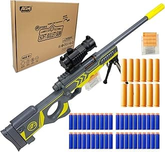 AGM MASTECH AWM Shell Toss Blaster Shotgun - 40 Refill Darts, 12 Shells, 2 Clip Magazines (4-Dart Reload) - Blaster Toy Play Set for Boys, Boys and Adults (Grey)