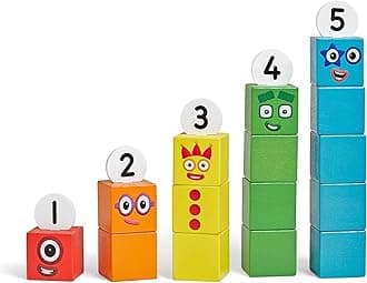 Numberblocks One to Five Wooden Blocks, Wood Building Blocks for Toddlers 2-4 Years, Stacking Toys, Montessori Math Materials, Color Sorting Daycare Toys, Preschool Learning Activities