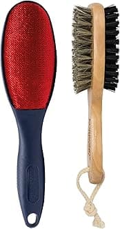 Korbond Lint Remover Garment Brush Set - Wooden Handled Coat and Suit Brush & Lint Removing Clothes Brush, Pack of 2