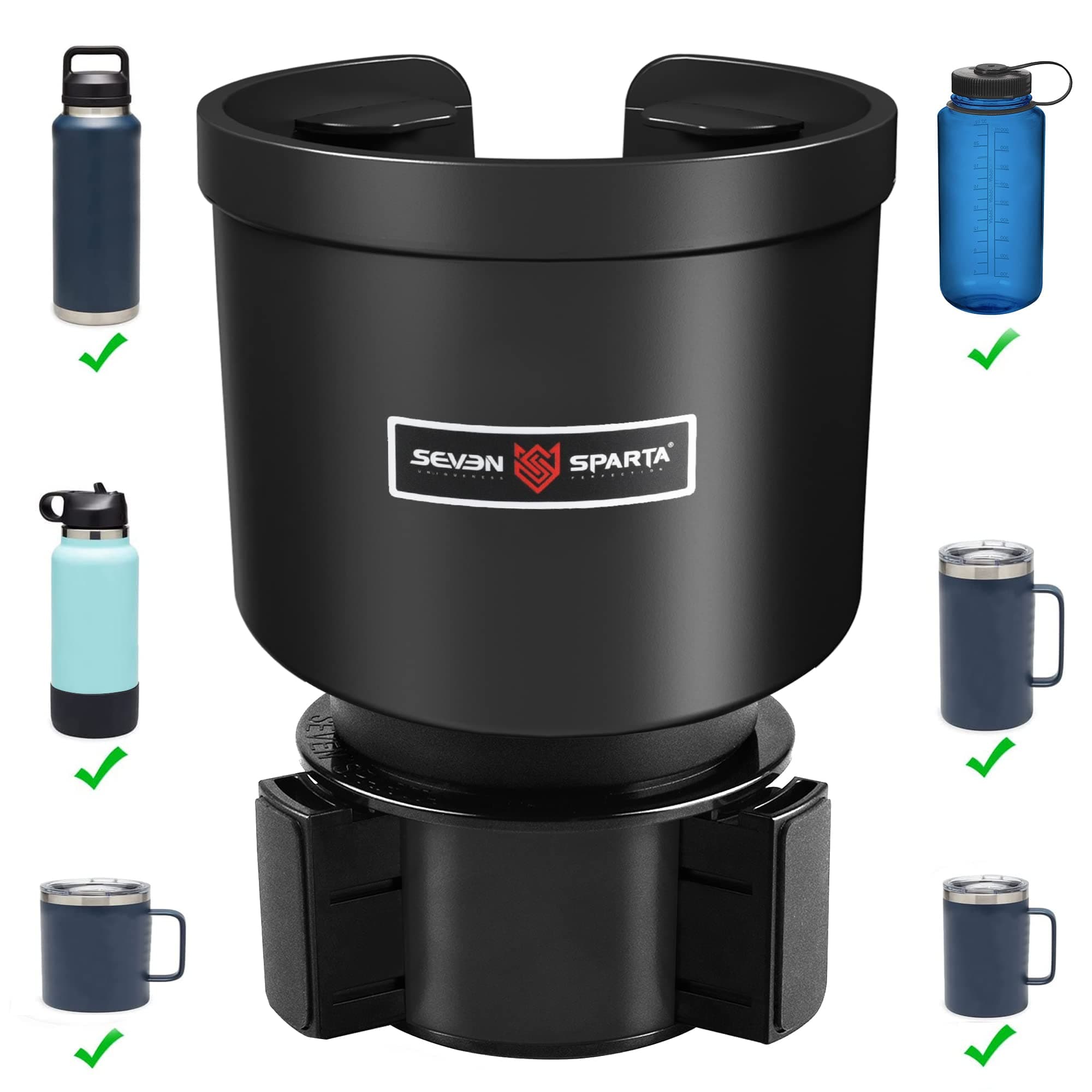 SEVEN SPARTA Upgraded Car Cup Holder Expander Adapter with Offset Adjustable Base, Compatible with Yeti 14/24/36/46oz Ramblers, Hydro Flasks 32/40oz, Other Large Bottles Mugs in 3.4"-4.0", 1 Pack