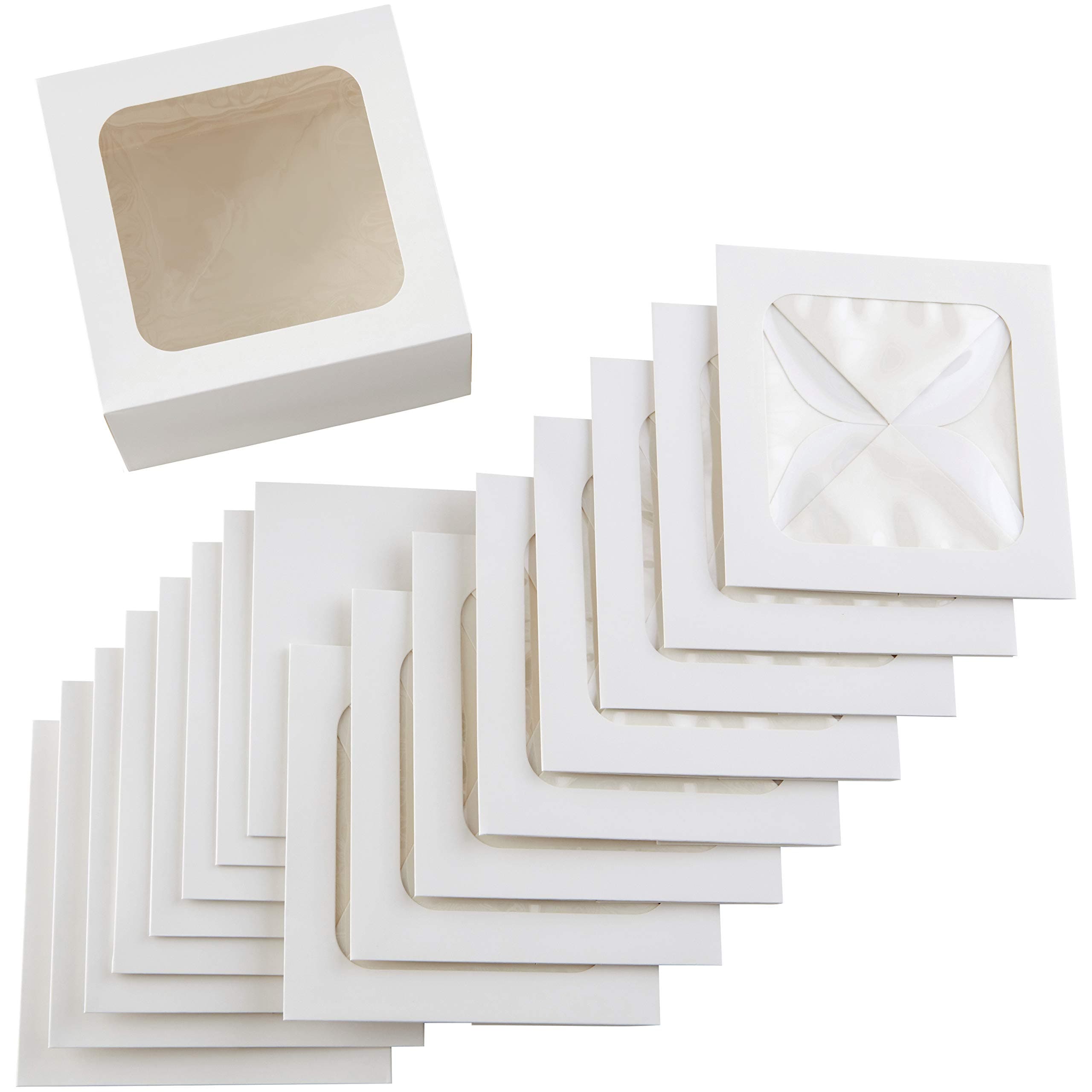 White Treat Boxes with Windows - Perfect Cake Holders for Gifting and Transporting Homemade Mini Cakes or Cookies, 9-Piece