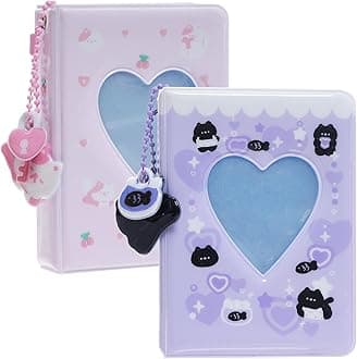 Yymobt 2 Pieces Photocard Binder Album, Mini Photo Album Kpop, 3 Inch Kpop Love Heart Hollow Photocard Binder, Mini Photo Card Book Holder for Collecting With Pendant DIY Keychian 40 Pockets