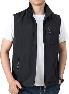 Mens Lightweight Vest Summer Casual Outdoor Vest Utility Travel Golf Work Zip Sleeveless Jacket with Pockets