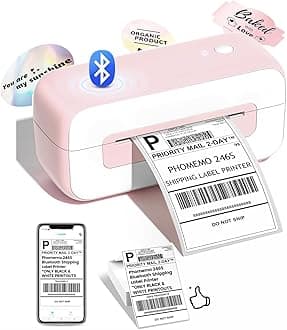 Phomemo Bluetooth Thermal Shipping Label Printer, 2024 Upgrade 4x6 Desktop Thermal Label Printer for Shipping Packages/Small Business/Office/Home, for Amazon, Ebay, Shopify, Etsy, UPS, FedEx - Pink