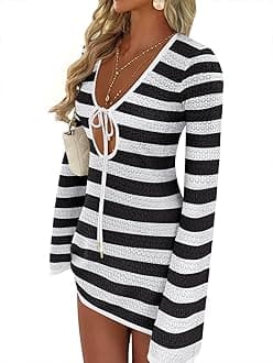 Swimsuit Cover Up for Women Crochet Bathing Suit 2026 Summer Swimwear V Neck Mesh Knit Dress Beach Vacation Clothes