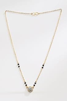AD Diamond Boll Pendant Black Beads Chain Short Mangalsutra For Women's