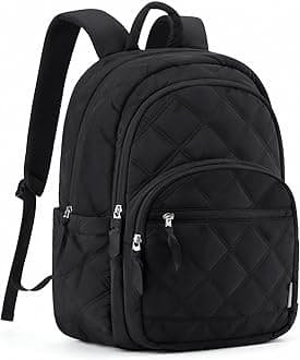 BAGSMART Travel Laptop Backpack, College Backpack for Women, Quilted Small Computer Bookbag, Water-Resistant 15.6 Inch Laptop Casual Bag, Black