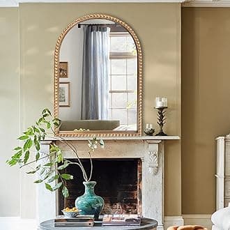 Traditional Arch Mirror for Bathroom, 20" x30" Baroque Antique Gold Marlowe Mirrors Beaded Frame, Decorative Accent Vertical Vanity, Wall Decor Over Mantel Fireplace, Sofa, Entryway