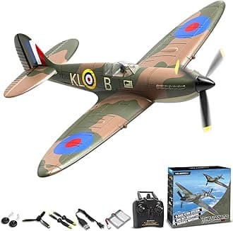 volantexrc RC Plane Spitfire Fighter 4CH Remote Control Airplane RTF with Aileron, Gyro, Aerobatics & 3 Modes to Fly, Hobby Radio Controlled Warbird Aircraft for Adults, Beginners(Green)