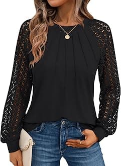 Womens Long Sleeve Shirts Pleated Lace Tops Fall Fashion Outfits Business Casual Blouses