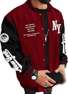 Men's Varsity Jacket Color Block Letter Graphic Long Sleeve Baseball Jacket Bomber Coat
