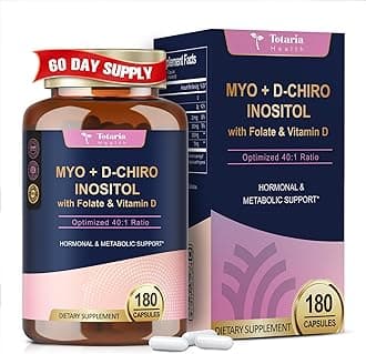 Totaria Inositol Supplement for Women with Vitamin D3, Folate, 40:1 Ratio Myo-Inositol & D-Chiro Inositol Complex, (Vitamin B8) Inositol Capsules, 180 Capsules, 60 Servings, 2 Month Supply