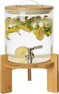 Drink Dispenser, Glass Beverage Dispenser with Stand, 1/2 Gallons, Transparent, Rustic