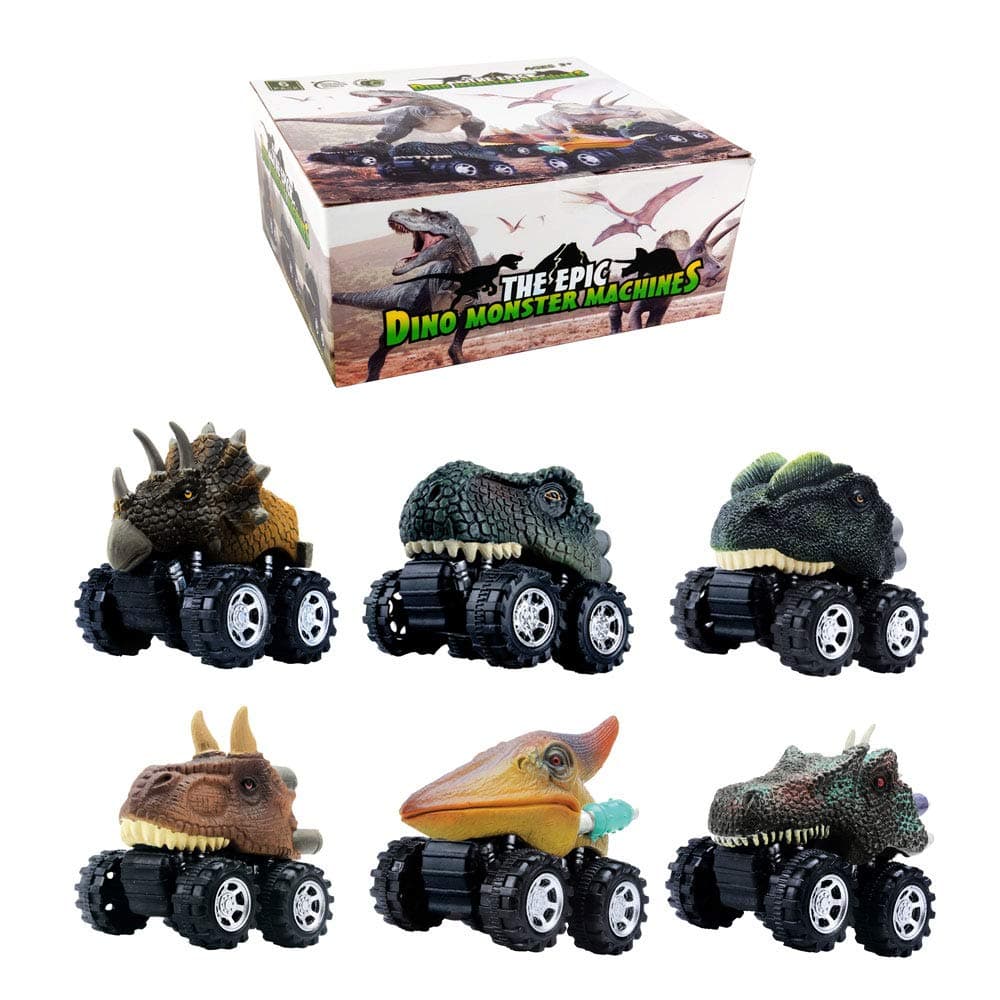 DINOBROS Dinosaur Toy Pull Back Cars 6 Pack Dinosaur Boy Toys Age 3,4,5,6,7 Dino T-Rex Games