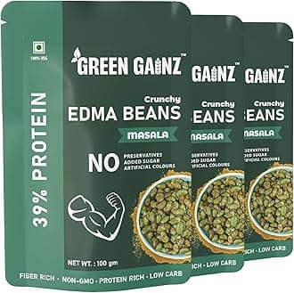 Green Gainz Roasted Edma Beans (Edamame) Masala Flavour (pack of 3-100gm each) |100% Veg High Protein Snack | No Added Sugar | Non-GMO | Rich in Fiber | No Gluten