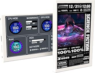 WOWNOVA 5" Computer Temp Monitor, Dynamic Theme Supported, ARGB PC Case Sensor Panel, IPS Type-C USB Mini Secondary Screen, CPU RAM HDD Data Monitor (White)