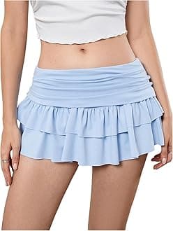VerdusaWomen's Ruffle Layered Mini Skirts Flared Flowy Y2K Skirt with Shorts Underneath